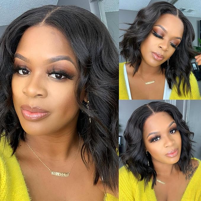 Bob Wig Lace Front Wigs Pre Plucked with Baby Hair 200% Density Short Bob Wigs for Women Body Wave Bob Frontal Wigs Natural Black 10inch