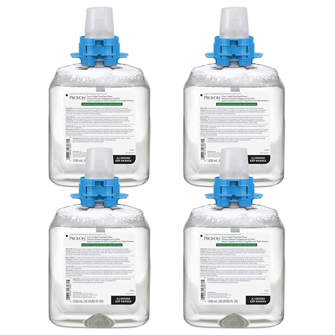 GOJO PROVON FMX Green Certified Foam Hand Cleaner, 1250 mL Hand Cleaner Refill for PROVON FMX Push-Style Dispenser (Pack of 4) - 5182-04