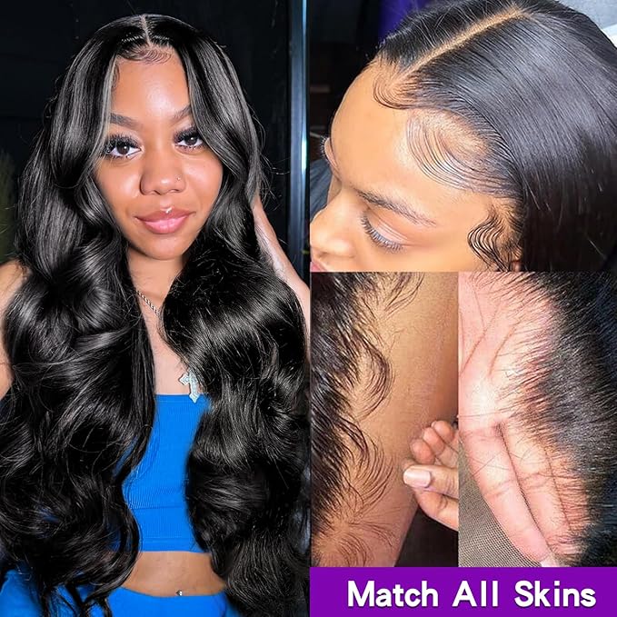 13x6 Full Frontal HD Lace Wig 0.11mm Ultra-thin Invisible HD Lace Front Wigs Human Hair Pre Plucked Bleached Knots 180% Density Body Wave Wigs For Women 26 Inch
