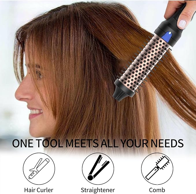 K&K Ceramic Tourmaline Ionic 1.25 Inch Heated Curling Brush - Volumizing Hot Brush for Root Volume, Loose Curls and Styling