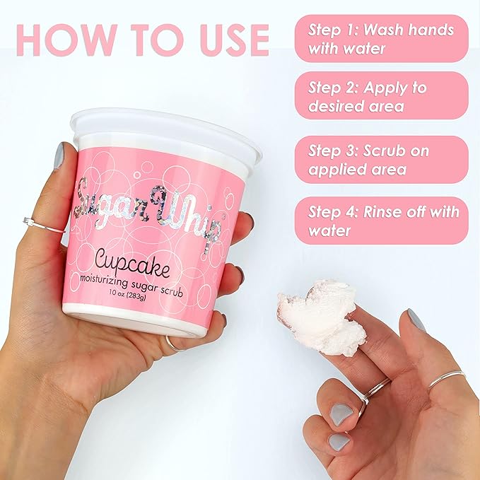 Primal Elements Sugar Scrub, Exfoliating Sugar Whip, Face and Body Cleanser, Moisturizer, Cupcake, 10 oz Package