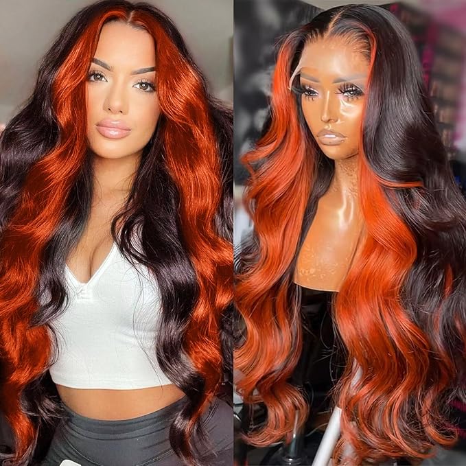 13X6 Ginger Lace Front Wigs Human Hair Pre Plucked for Women Ombre Ginger Orange Lace Front Wigs Human Hair Glueless Colored Lace Front Wig Human Hair (22Inch)