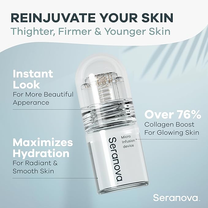 Seranova - Micro Infusion for Skin Care – with Collagen Peptides & Hyaluronic Acid, Face Serum and Stamp 0.05mm - 3 Month Supply