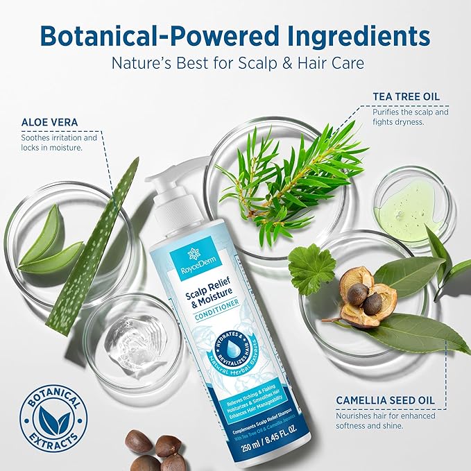 Roycederm Scalp Relief & Moisture Conditioner: Hydrating & Nourishing Formula with Jojoba Oil, Aloe Vera & Camellia Oil, Soothes Dry, Itchy Scalp