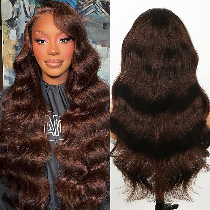Chocolate Brown Lace Front Wig,13x6 HD Brown Body Wave Lace Frontal Wigs Human Hair Pre Plucked with baby hair, 210% Density Colored brown wig human hair for Women 18 inch