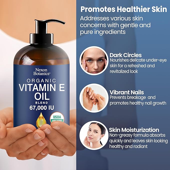 Organic Vitamin E Oil Blend 67,000 IU - 8 fl oz - Made from Pure, Natural Oils for Skin, Scars & Face - Aceite de Vitamina E - Nexon Botanics