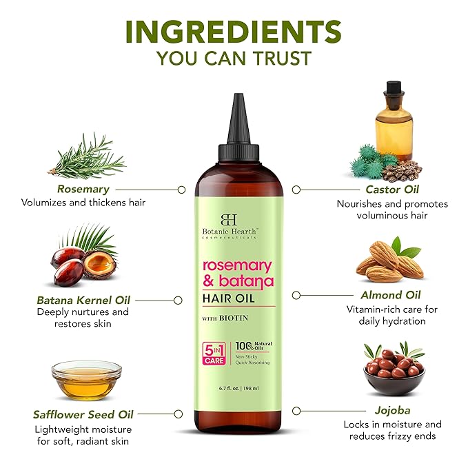 Botanic Hearth Rosemary & Batana Oil for Hair Growth (6.7 fl oz) | Revitalizing and Strengthening Hair Treatment for Fuller, Healthier-Looking Hair | Paraben Free | Suitable for All Hair Types