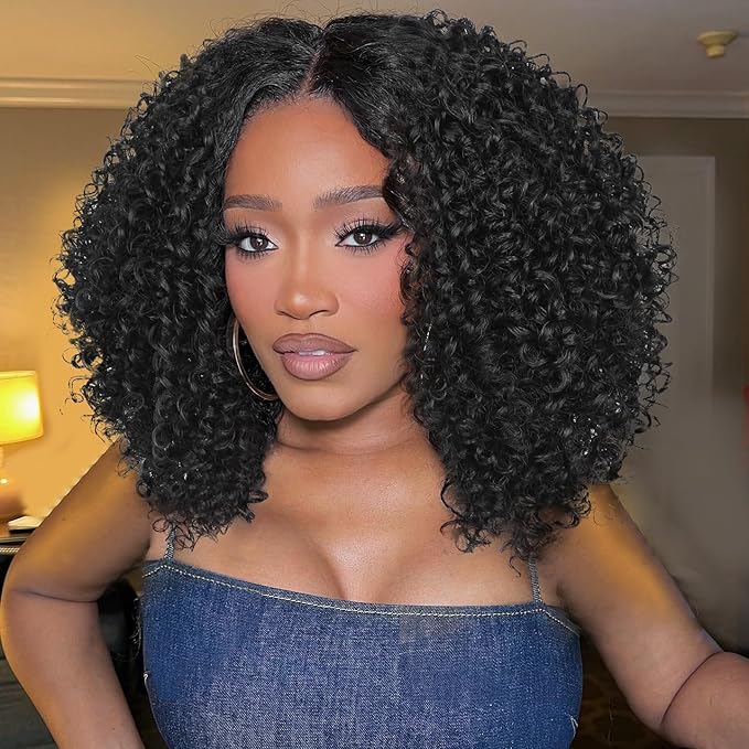quickwig Quick Wig Curly Lace Front Wigs Short Kinky Curly Wig 13×4×1 HD Glueless Lace Curly Wig Black Synthetic Lace Wigs for Women Deep Wave Wig (1B) (Black)