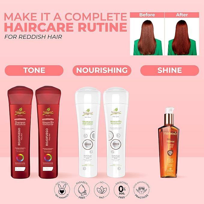 Naissant Deep Red Hair Toning Mask | Color Depositing | Moisturizes & Refreshes & Neutralizes Brassy Tones | Paraben, Ammonia & Sulfate Free | Pro-Vitamin B5, Olive Oil & Honey (Rojo Fuego) 10.1 Fl Oz