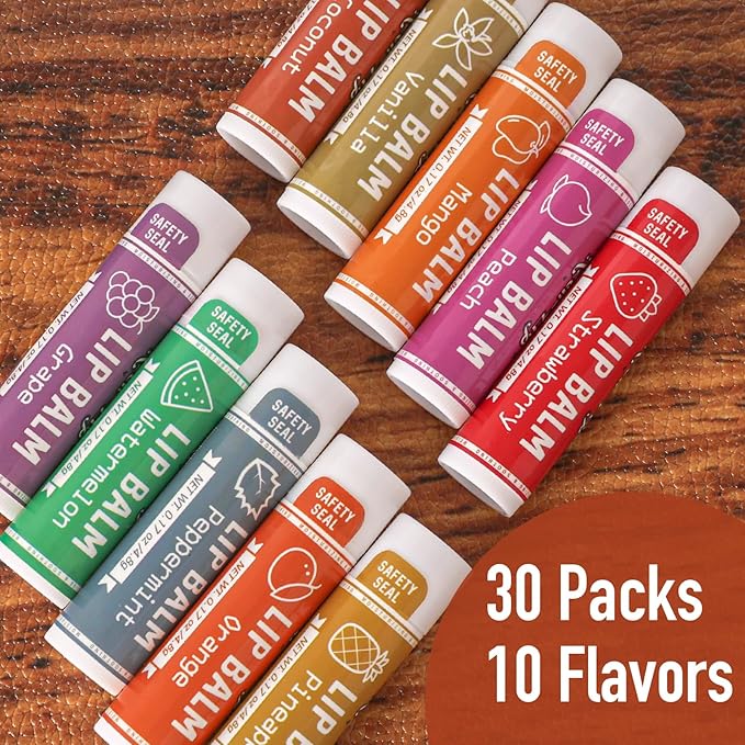 AZEN 30 Pack Lip Balm, Natural