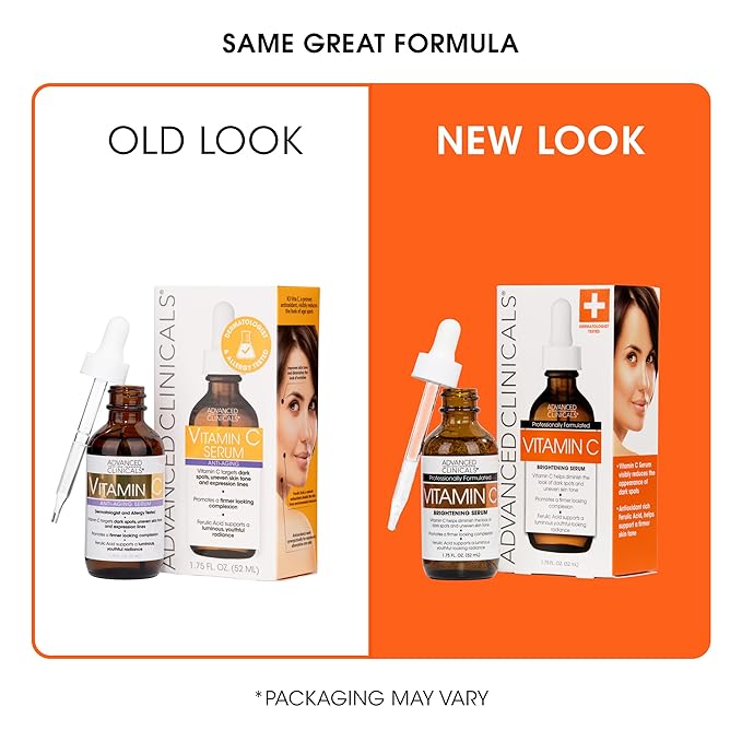 Advanced Clinicals Brightening Vitamin C Serum For Face With Glycolic Acid + Lactic Acid | Vitamin C Eye Serum Face Moisturizer For Improving Look Of Dark Spots & Uneven Complexion, 2-Pack