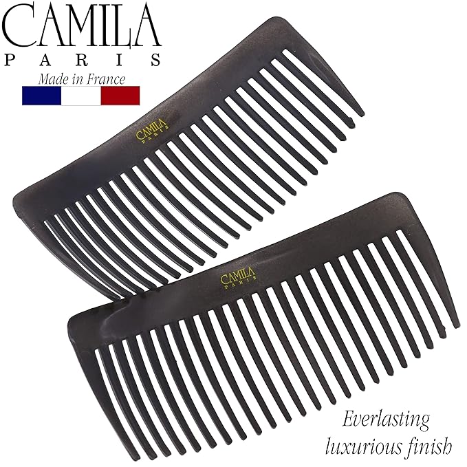 Camila Paris CP3023 French Side Combs Large Curved, Gray French Twist Hair Combs Decorative, Strong Hold Hair Clips for Women Bun Chignon Up-Do, No Slip Styling Girls Hair Accessories, Made in France