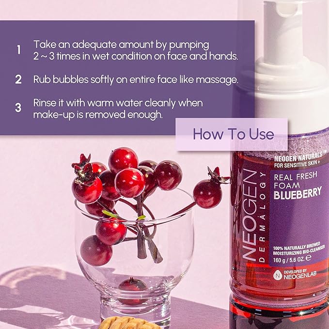 DERMALOGY by NEOGENLAB Real Fresh Foam Cleanser, Blueberry, 5.6 Fl Oz