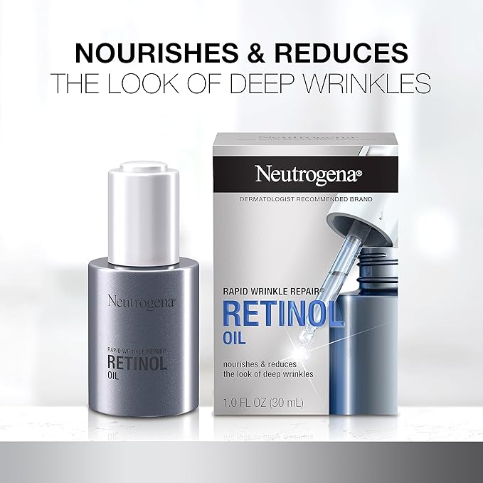 Neutrogena Retinol Face Oil .3% Concentrated, Rapid Wrinkle Repair, Daily Anti-Aging Face Serum to Fight Fine Lines, Deep Wrinkles, & Dark Spots, 1.0 fl. oz