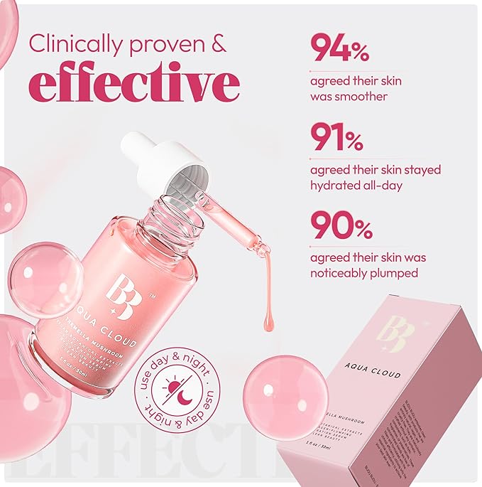BIJOU BIJOU Aqua Cloud Serum - Natural Kbeauty Tremella Mushroom & Hyaluronic Acid Serum, Firming & Hydrating Face Moisturizer, Vegan Collagen, Reduces Fine Lines & Wrinkles, All Skin Types, 1 oz