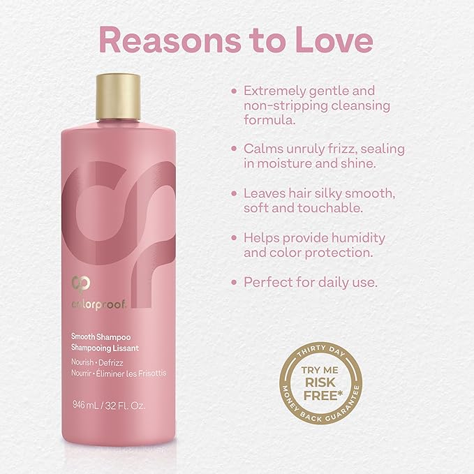 ColorProof Smooth Shampoo 32 Fl. Oz. Smoothing Anti-Frizz Shampoo with with a Frizz-Fighting, Gentle, Cleansing, Hydrating Color-Protection Formula for Color Treated Hair, White Tea Scent