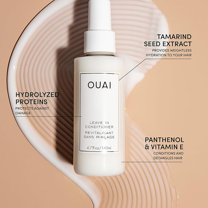 OUAI Leave In Conditioner & Heat Protectant Spray - Prime Hair for Style, Smooth Flyaways, Add Shine and Use as Detangling Spray - No Parabens, Sulfates or Phthalates (4.7 oz)