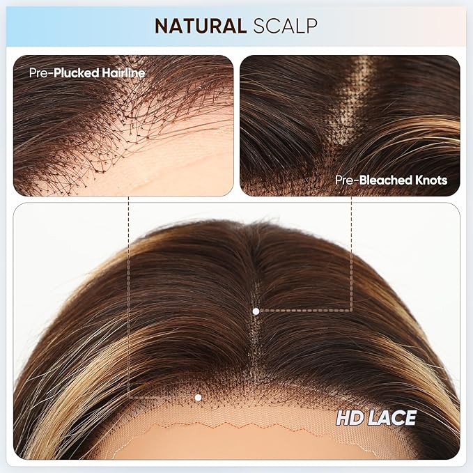 Ombre Lace Front Wig Human Hair, 13x6 HD Honey Blonde Body Wave Lace Frontal Wigs Human Hair with Baby Hair,210% Density Colored 4/27 Highlight Wig Human Hair for women 28 inch