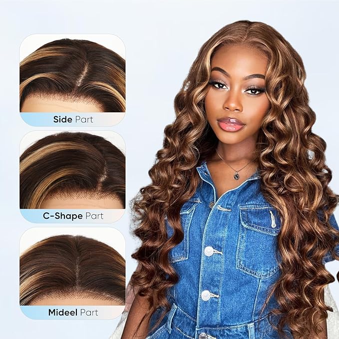 Ombre Lace Front Wig Human Hair, 13x6 HD Honey Blonde Body Wave Lace Frontal Wigs Human Hair with Baby Hair,210% Density Colored 4/27 Highlight Wig Human Hair for women 28 inch