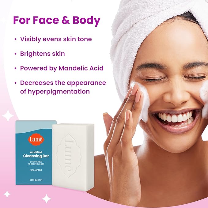 Lume Acidified Body Cleansing Bar - 24 Hour Odor Control - Removes Odor Better than Soap - Moisturizing Formula - Formulated Without SLS or Parabens - OB/GYN Developed - 5 ounce (Unscented)