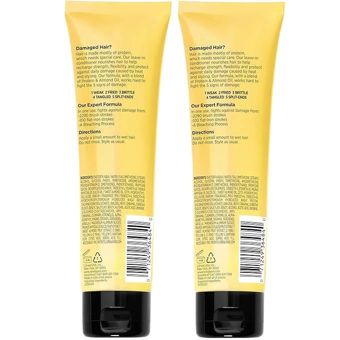 L'Oreal Paris Elvive Total Repair 5 Protein Recharge Leave In Conditioner Treatment, and Heat Protectant, 2 pack, (5.1 Ounce each) (Packaging May Vary)
