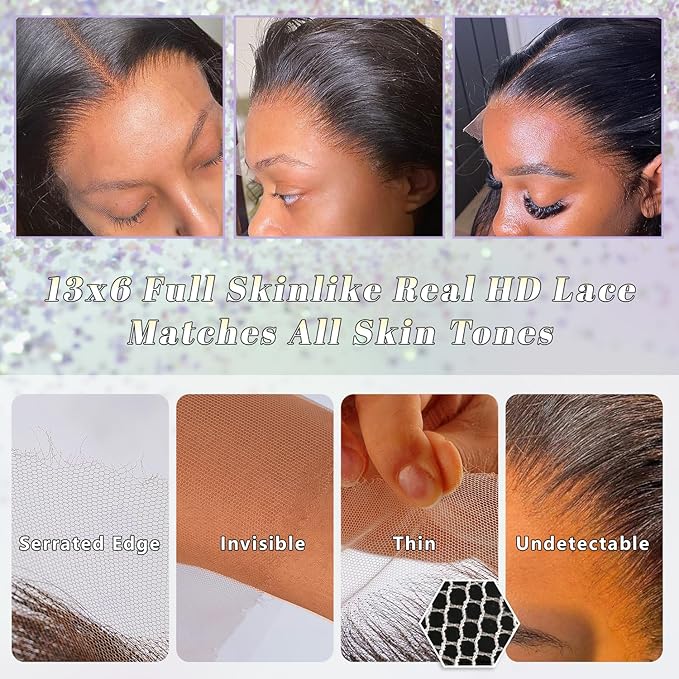 13x6 FULL SKINLIKE Real HD Lace Front Wigs Human Hair Pre Plucked Bleached Tiny Knots 200 Density 0.10mm Ultra thin Invisible Glueless Lace Wig Straight Frontal Wigs for Women Human Hair 22 Inch