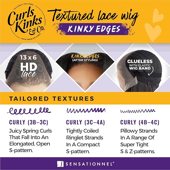 Sensationnel Curls Kinksandco Kinkyedges Wig - Kinky Body Wave 18 Inch 13X6 Lace Frontal Natural Kinkytexture Edged Hairline for Natural 3C to 4C Hair Textures (BALAYAGEMOCHA)