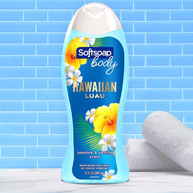Softsoap Moisturizing Body Wash Hawaiian Luau, Jasmine and Vanilla Scent, 20 oz Bottle, 12 Pack