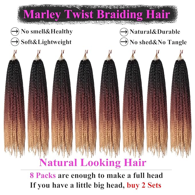 Marley Twist Braiding Hair 18 Inch 8 Packs โ Long-Lasting Marley Hair, Fluffy&Tangle-Free Cuban Twist Hair for Braiding, Natural Look Synthetic Spring Afro Kinky Twist Hair Extensions (T1B/30/27)