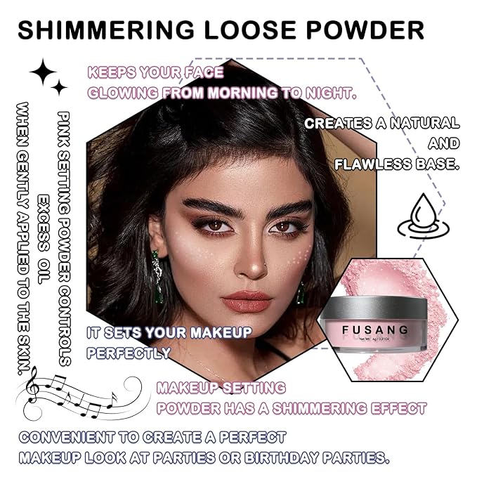 Pink Setting Powder,Oil Control Makeup Powder Shimmer Loose