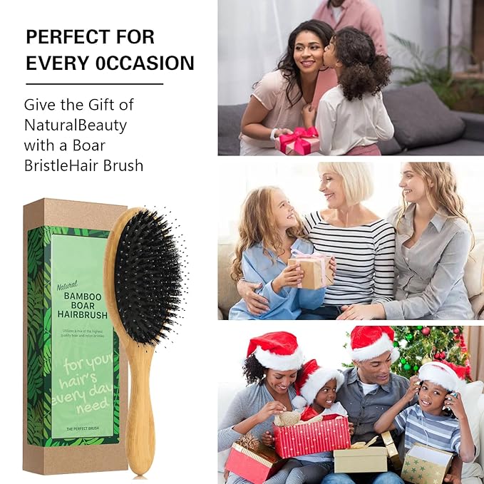 No Shampoo Hair Brush,Natural Boar Bristle Hair Brush for Women, Men, Kids;Smooths Frizz and Prevents Breakage in Fine and Straight, Thick and Curly Hair (oval)
