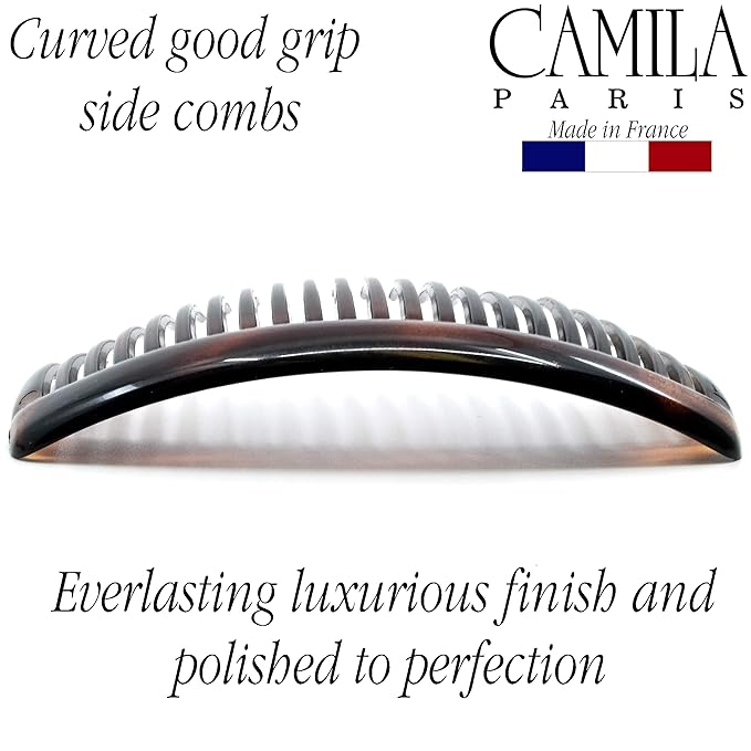 Camila Paris French Side Combs Large 4 Piece Curved Tortoise Shell French Twist Hair Combs Decorative, Strong Hold Hair Clips for Women Bun Chignon Up-Do, Styling Girls Hair Accessories Made in France