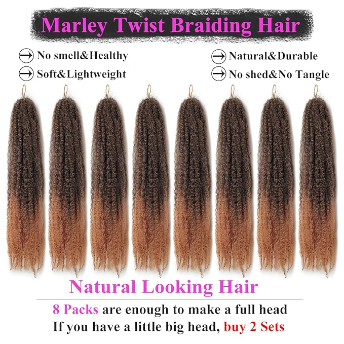 Marley Twist Braiding Hair 18 Inch 8 Packs โ Fluffy&Tangle-Free Cuban Twist Hair for Braiding, Natural Look Synthetic Long-Lasting Spring Afro Kinky Twist Hair Extensions (1B/27)