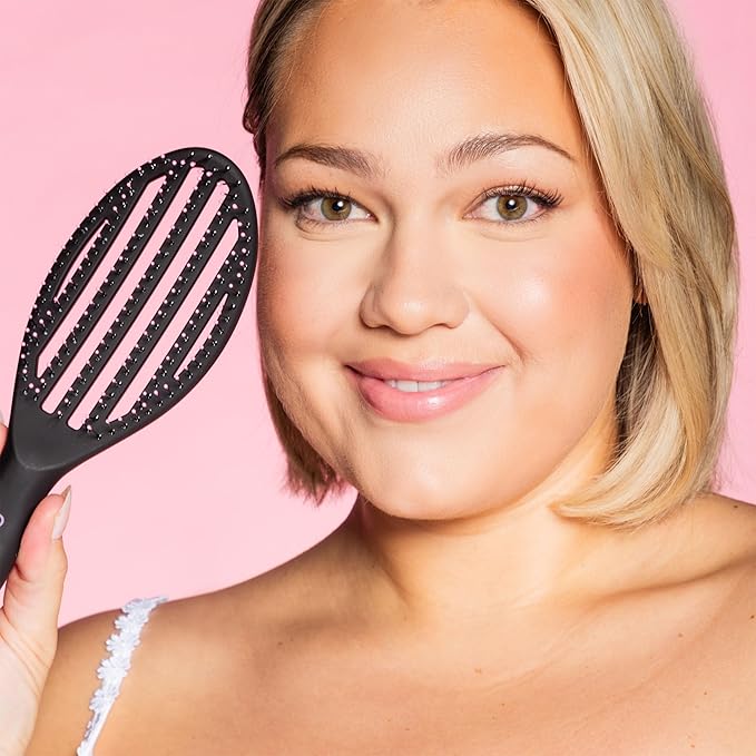 Gimme Beauty Vented Detangling Brush - Quick-Dry, Heat-Resistant Wet Brush for Thick or Thin Locks - Supports Healthy Hair - Flexible Curved Design for Fine Locks - Fine Hair