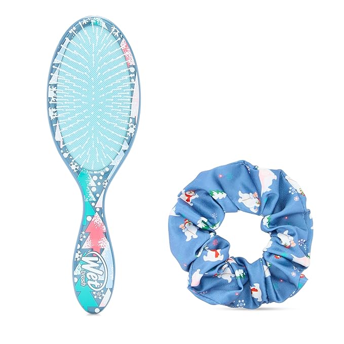 Wet Brush Original Detangler Hair Brush Frosty Kit - Ultra-Soft IntelliFlex Bristles - Detangling Brush Glides Through Tangles For All Hair Types (Wet Dry & Damaged) - 1 Brush & 1 Scrunchie