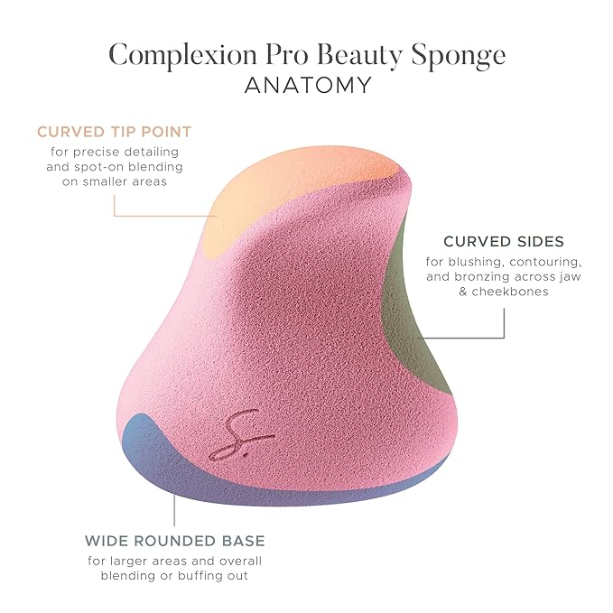 Complexion Pro Beauty Blender Sponge, Pink, Single - Ergonomic Makeup Sponge and Beauty Blender, Essential Make up and Blending, Multipurpose Makeup Kit Facial Sponge