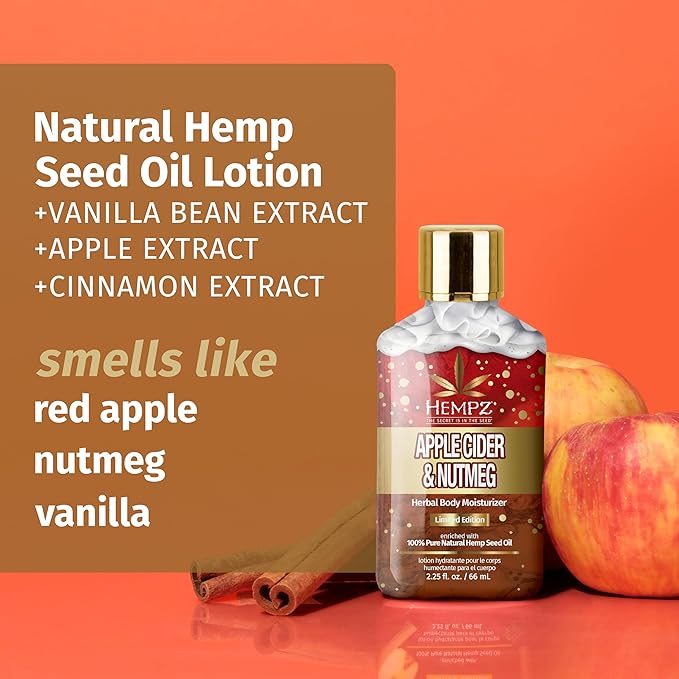 Hempz Limited Edition Mini Apple Cider & Nutmeg Herbal Body Lotion, for men or women, vegan and gluten free, 2.25 oz
