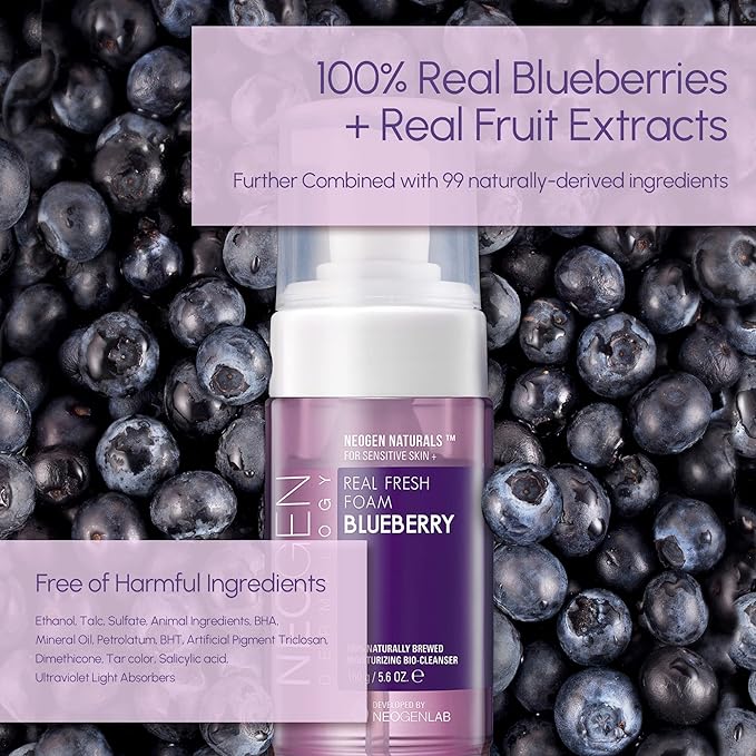 DERMALOGY by NEOGENLAB Real Fresh Foam Cleanser, Blueberry, 5.6 Fl Oz