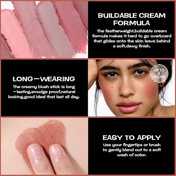 FOCALLURE Cream Blush Makeup,Buildable Blush Stick for Cheeks,Matte Stick,BURNING CLAY