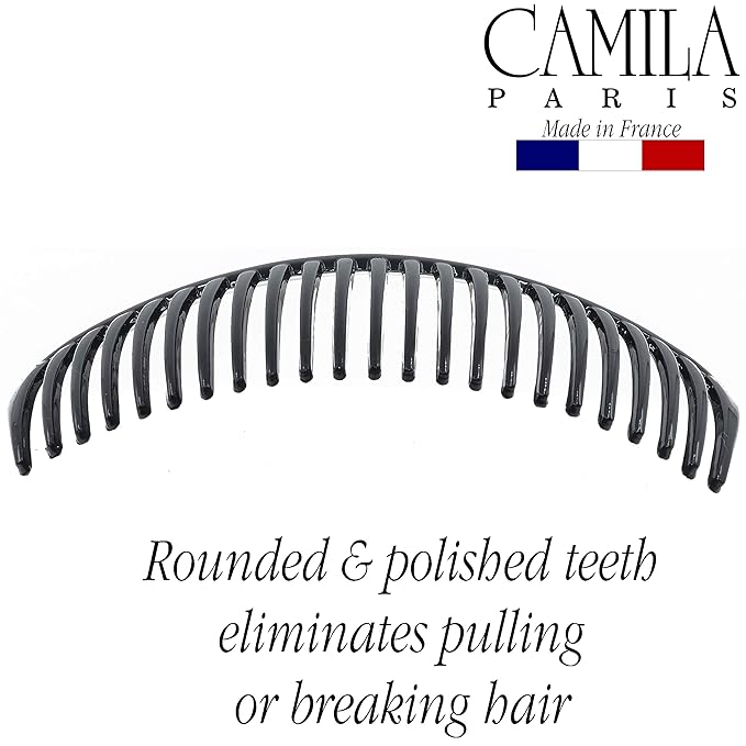 Camila Paris CP2910 French Side Combs Large Curved, Black French Twist Hair Combs Decorative, Strong Hold Hair Clips for Women Bun Chignon Up-Do, No Slip Styling Girls Hair Accessories, Made in France