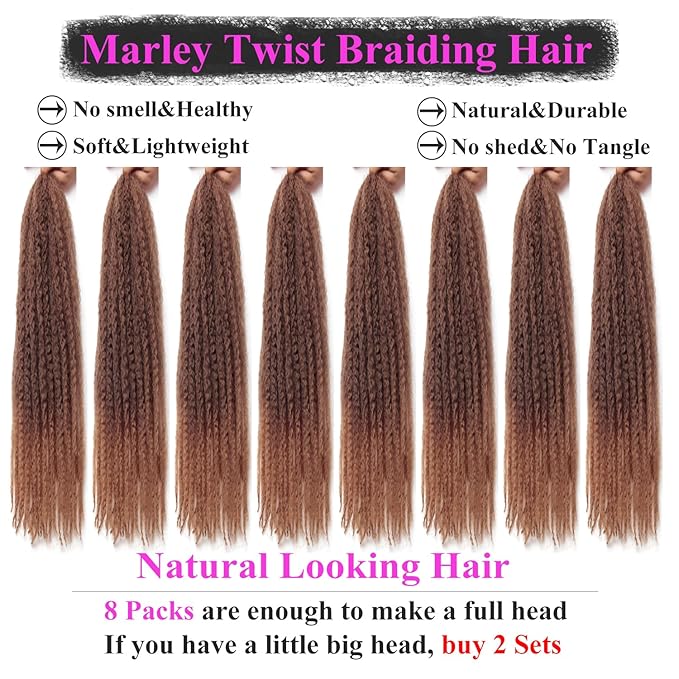 Marley Twist Braiding Hair 24 Inch 8 Packs โ Fluffy&Tangle-Free Cuban Twist Hair for Braiding, Natural Look Synthetic Long-Lasting Spring Afro Kinky Twist Hair Extensions (33/27)