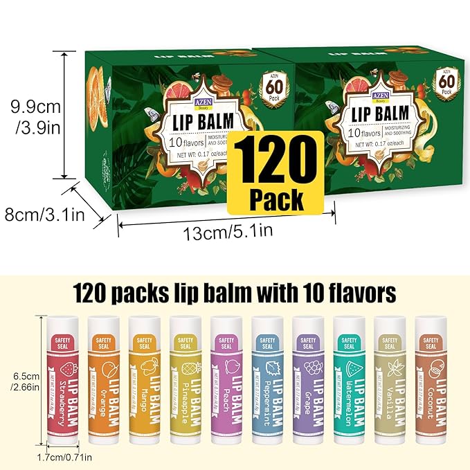 AZEN 120 Pack Lip Balm, Natural