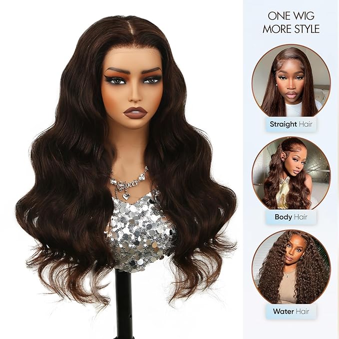 Chocolate Brown Lace Front Wig,13x6 HD Brown Body Wave Lace Frontal Wigs Human Hair Pre Plucked with baby hair, 210% Density Colored brown wig human hair for Women 24 inch