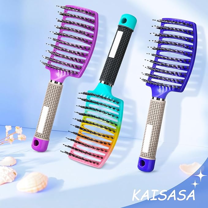 Wet Hair Detangling Brush for Blow Drying,Hair Detangler Brush for Women and Kids ,Boar Bristle Hair Brushes 2 PACK(BLUE+PURPLE)