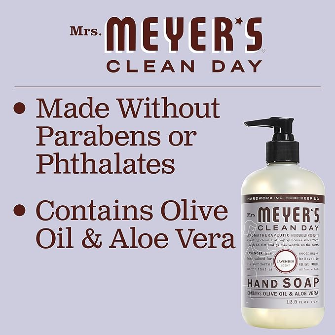MRS. MEYER'S CLEAN DAY Liquid Hand Soap, Lavender Scent, 12.5 Ounce Bottle Each (12.5 Ounce, Pack of 6)