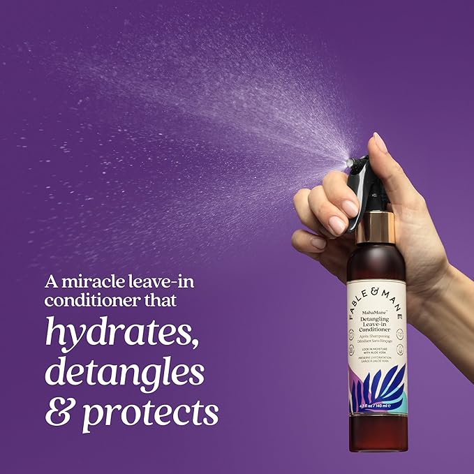 Fable & Mane Detangling Leave-In Conditioner, with UV Heat Protection for Smooth, Hydrated, Tangle-free Hair. Enriched with Aloe Vera