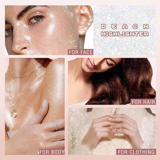 Highlighter Makeup Powder Plush Peach Ball Puff Glitter