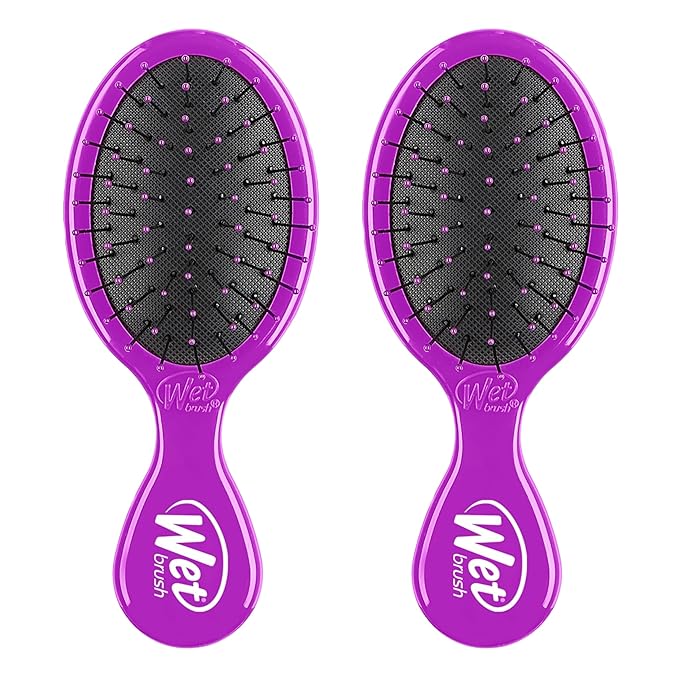 Wet Brush Mini Detangler Hair Brush, Purple, Detangling Travel Hairbrush, Ultra-Soft IntelliFlex Bristles Glide Through Tangles with Ease, Pain-Free, All Hair Types (2 Pack)