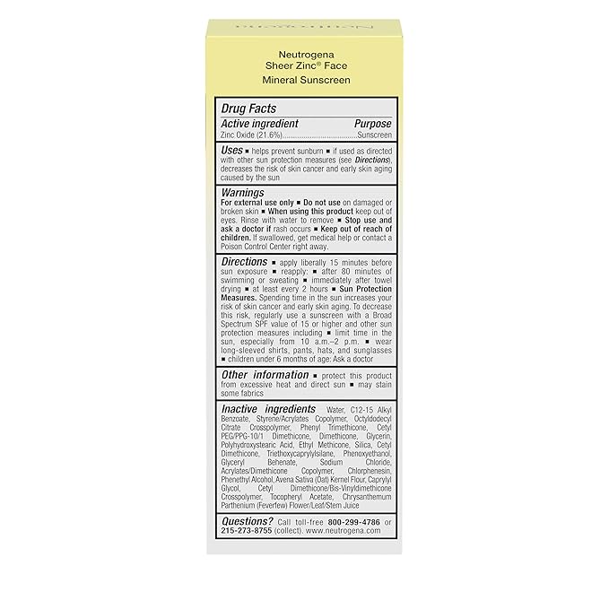 Neutrogena Sheer Zinc Oxide Dry-Touch Mineral Face Sunscreen Lotion with Broad Spectrum SPF 50, Oil-Free, Non-Comedogenic & Non-Greasy, Hypoallergenic, 2 fl. oz
