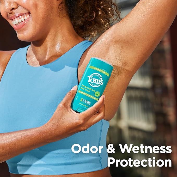 Tom's of Maine Lemongrass Tea Tree Aluminum Free Natural Deodorant For Women & Men | Goes on Clear | Odor & Wetness Protection | Naturally Derived and Moisture-Locking Ingredients | 3.25 oz (2 Pack)